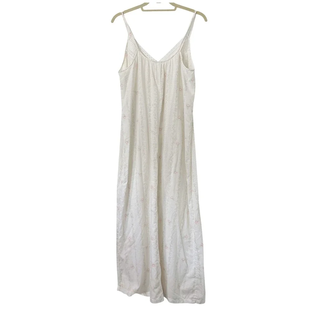 VTG Gilead Floral Maxi Nightgown White Pink Small Made in USA Victorian Coquette